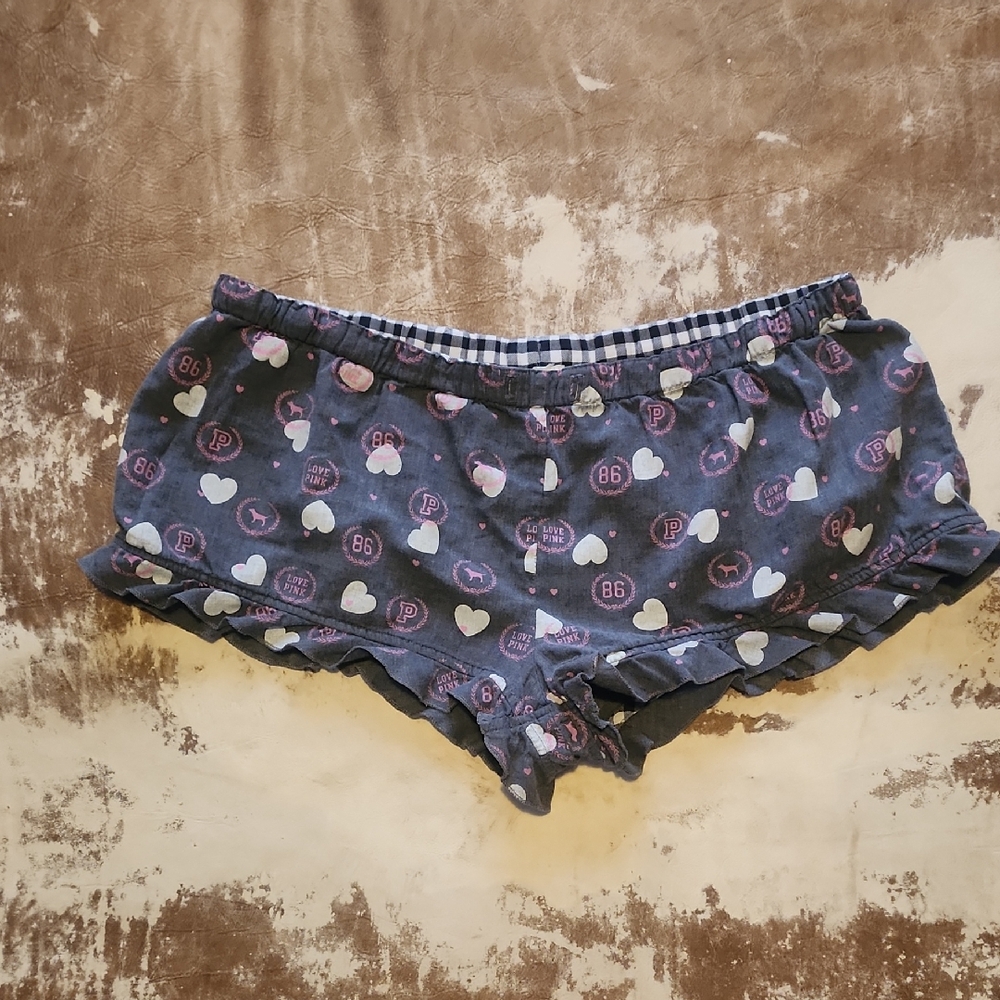 PINK Victoria's Secret Gray Heart Ruffled Shorty Shorts. Size: L
